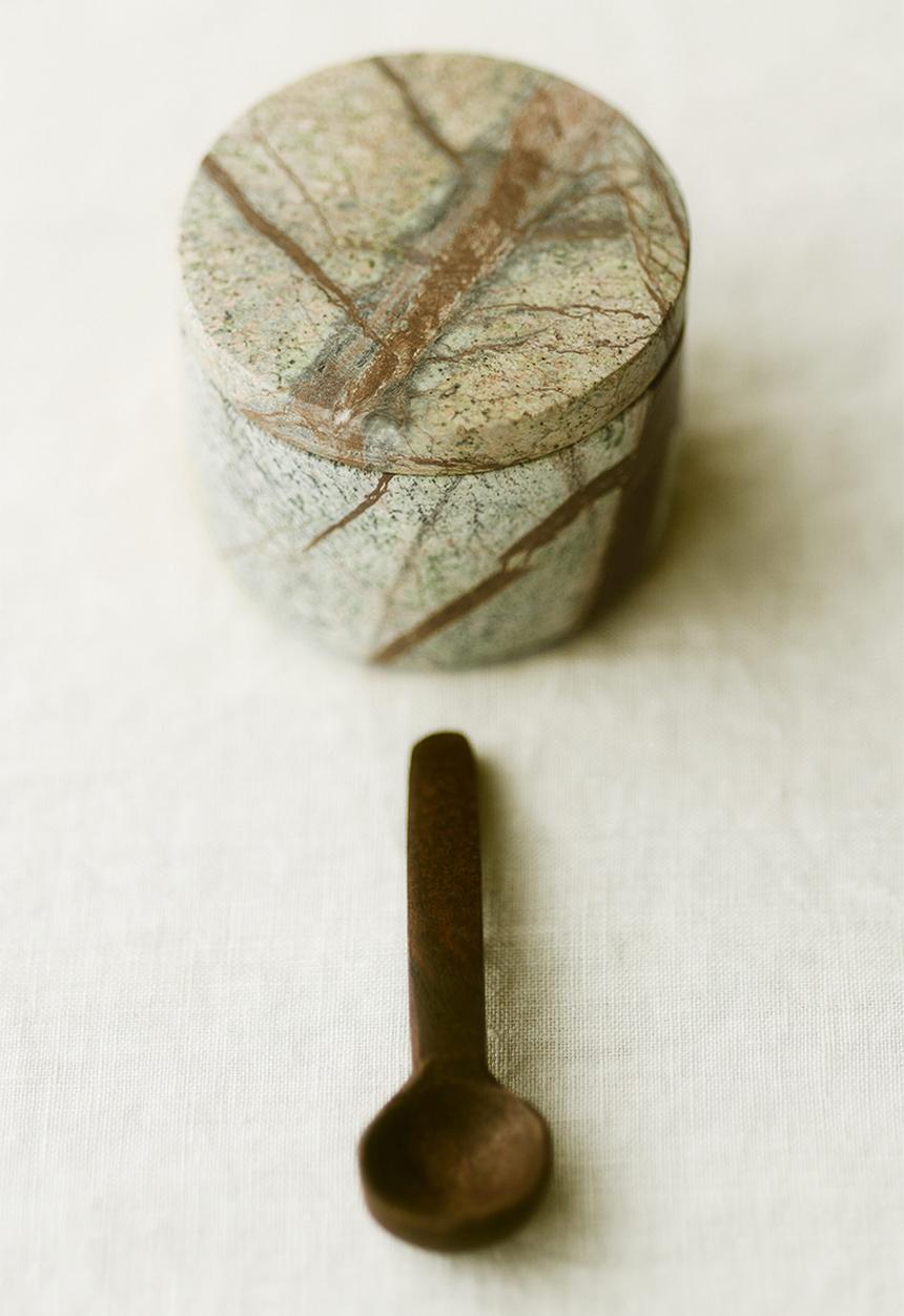 H&M - Marble salt jar - beige/green