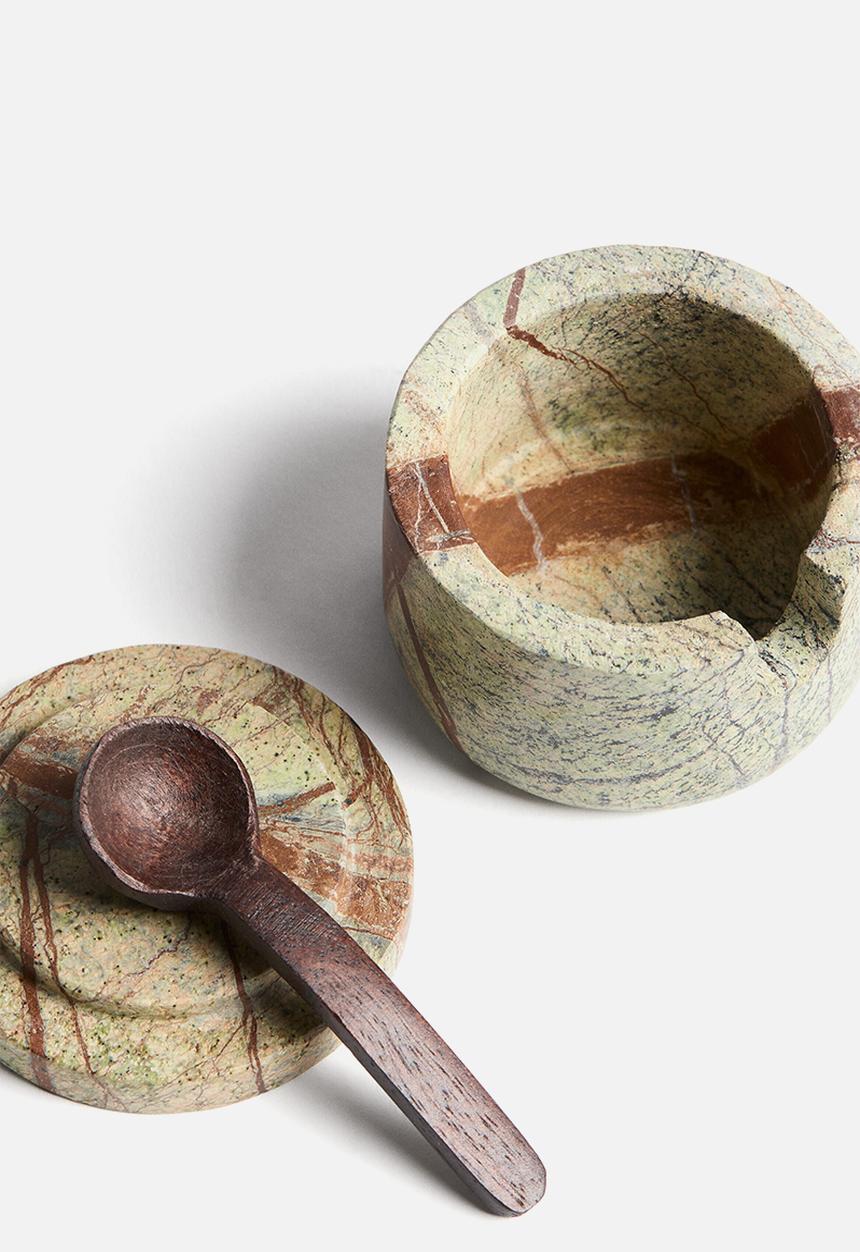 H&M - Marble salt jar - beige/green