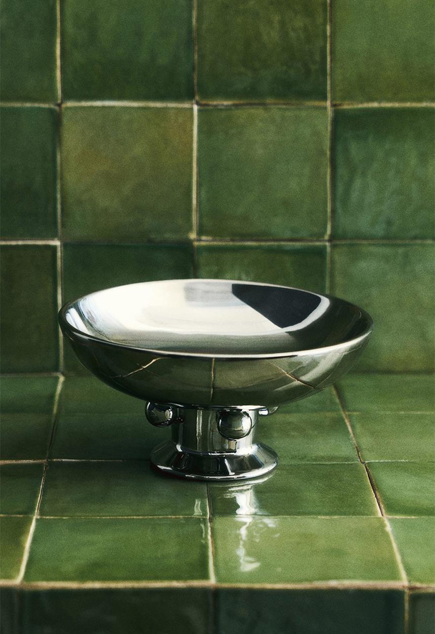 H&M - Footed stoneware bowl - silver-coloured