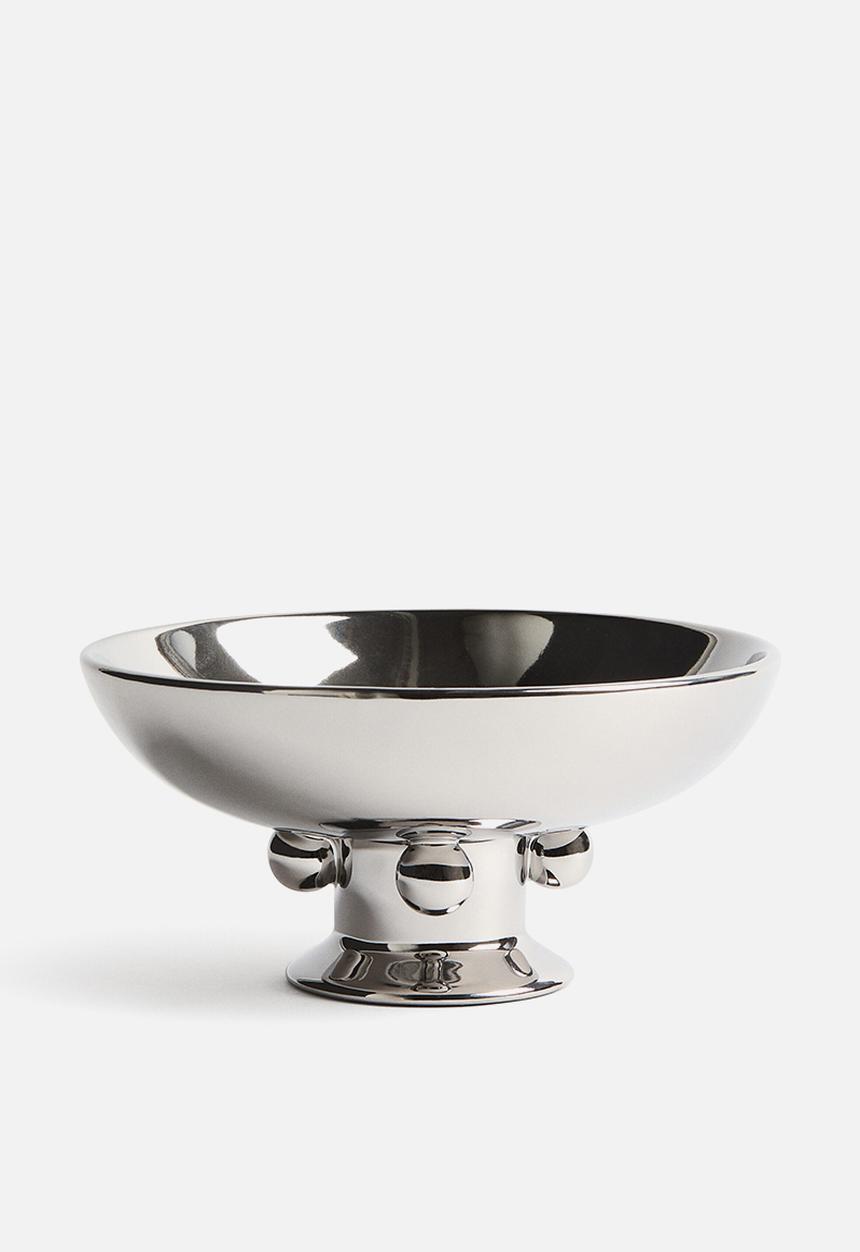 H&M - Footed stoneware bowl - silver-coloured