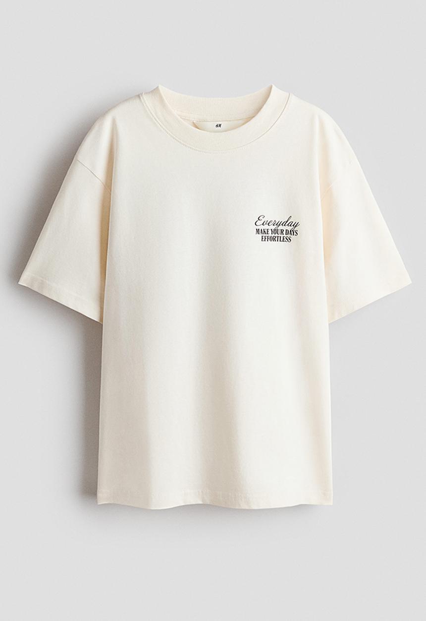 H&M - Loose-fit printed t-shirt - cream/effortless