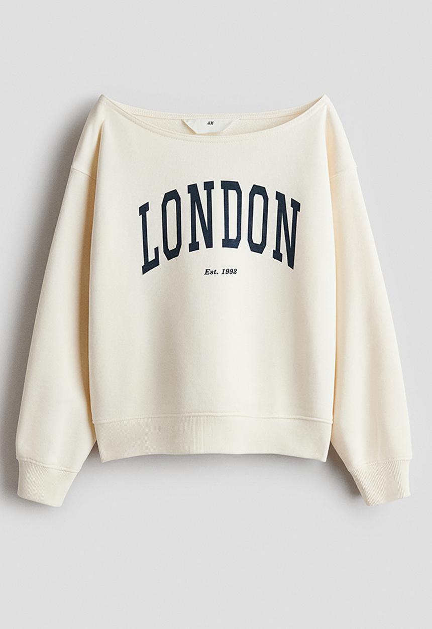 H&M - Oversized off-the-shoulder top - cream/london
