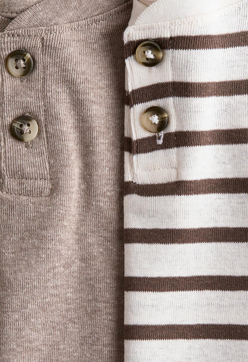 H&M - 2-pack henley t-shirts - greige marl/striped