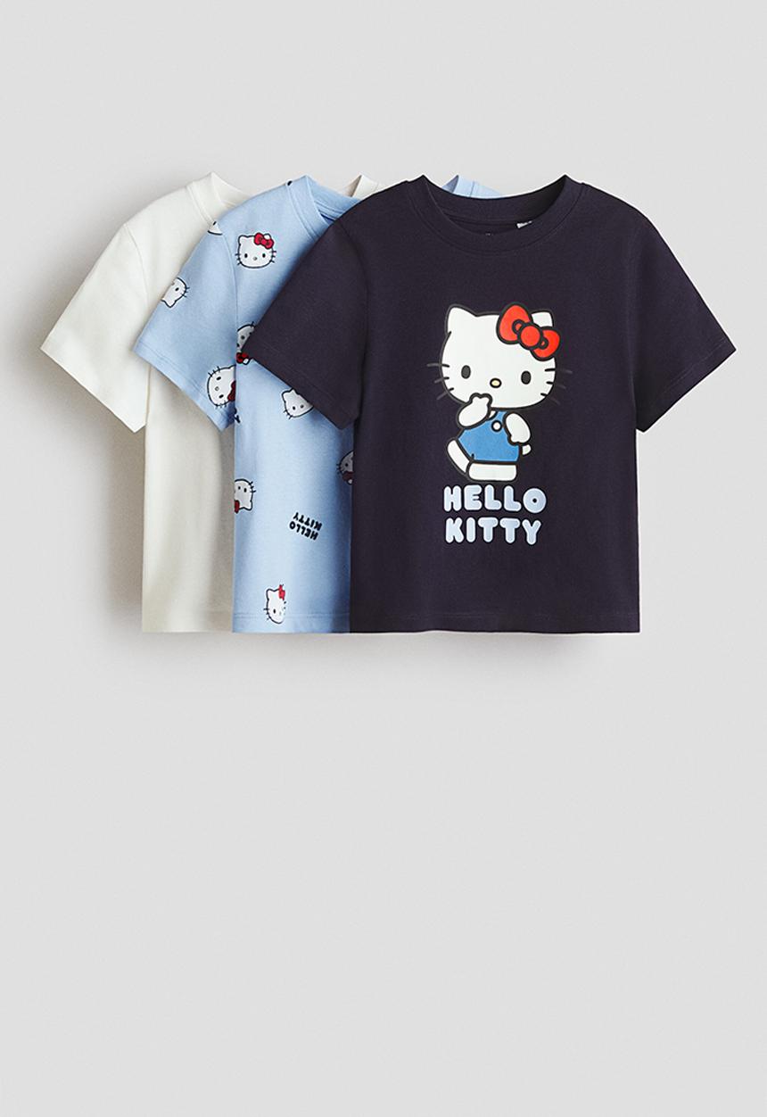 H&M - 3-Pack printed jersey tops - navy blue/hello kitty