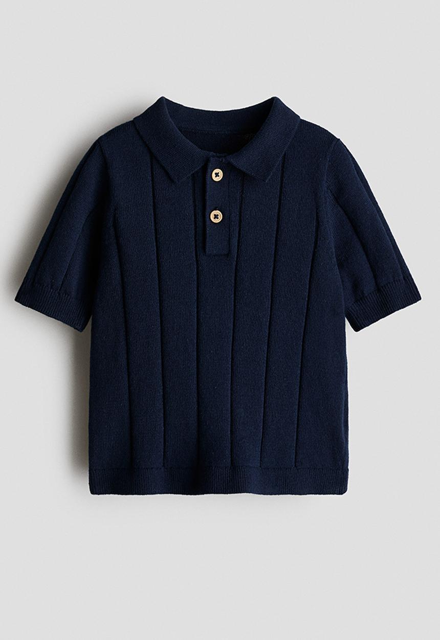 H&M - Knitted polo shirt - navy blue