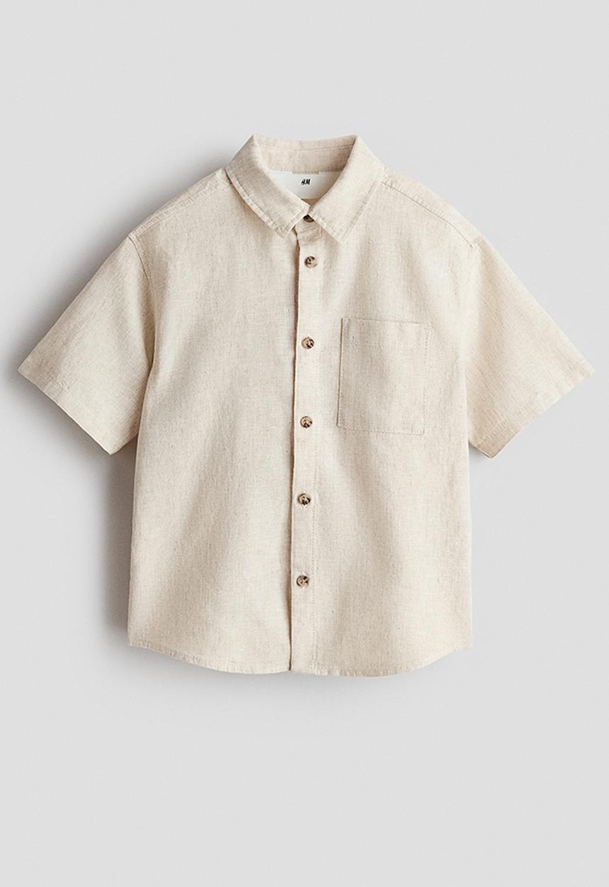 H&M - Short-sleeved linen-blend shirt - light beige
