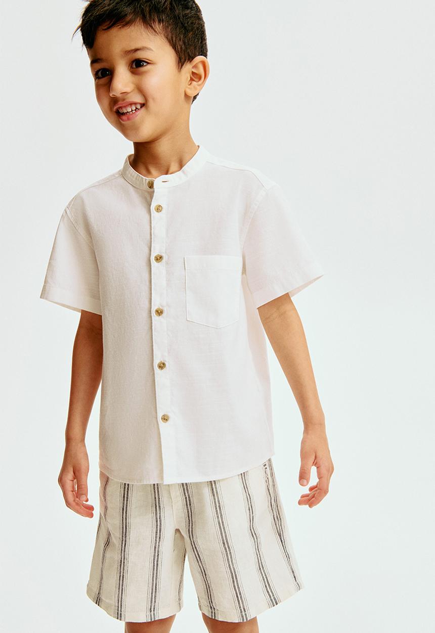 H&M - Linen-blend drawstring shorts - cream/striped