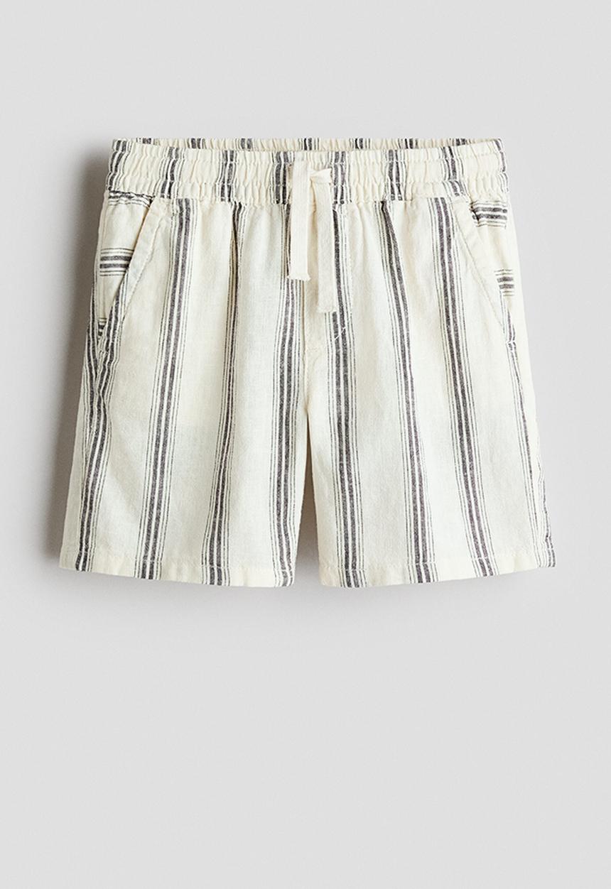 H&M - Linen-blend drawstring shorts - cream/striped