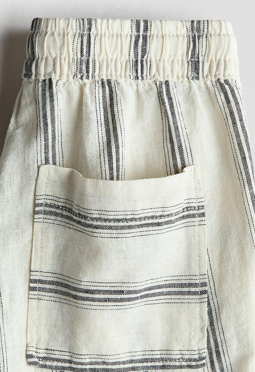 H&M - Linen-blend drawstring shorts - cream/striped