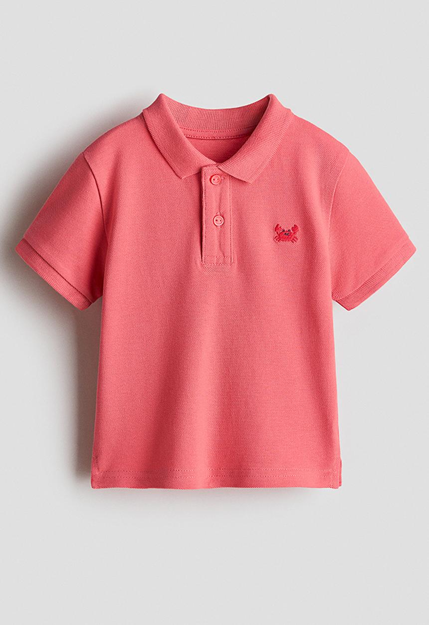 H&M - Embroidery-detail polo shirt - raspberry red
