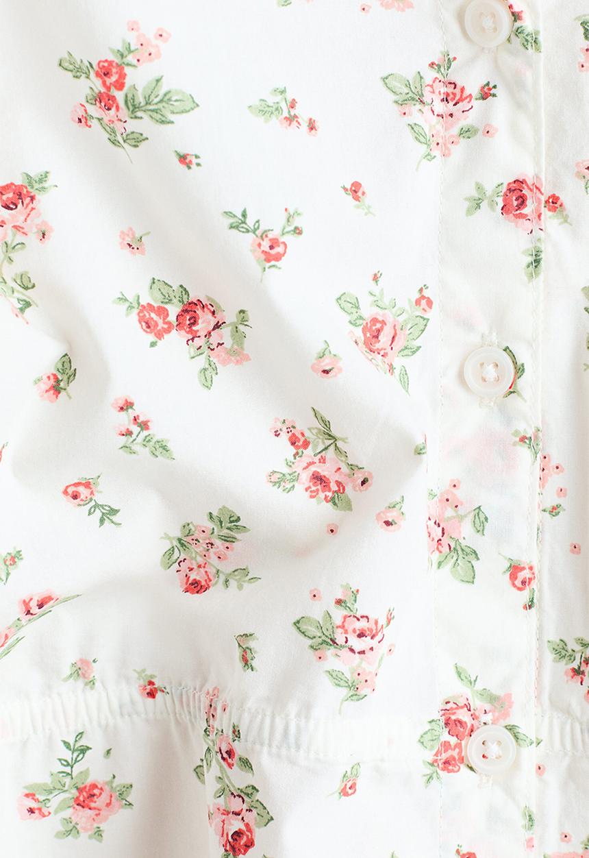 H&M - Puff-sleeved cotton seersucker blouse - cream/floral