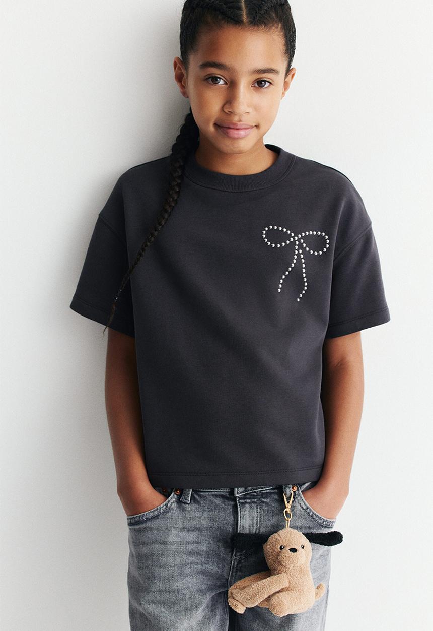 H&M - Motif-detail t-shirt - dark grey/bow