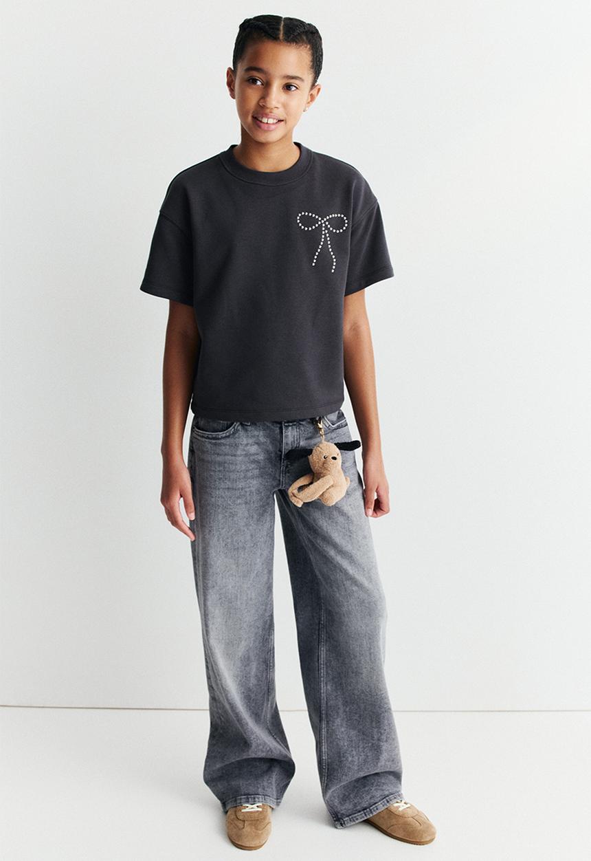 H&M - Motif-detail t-shirt - dark grey/bow