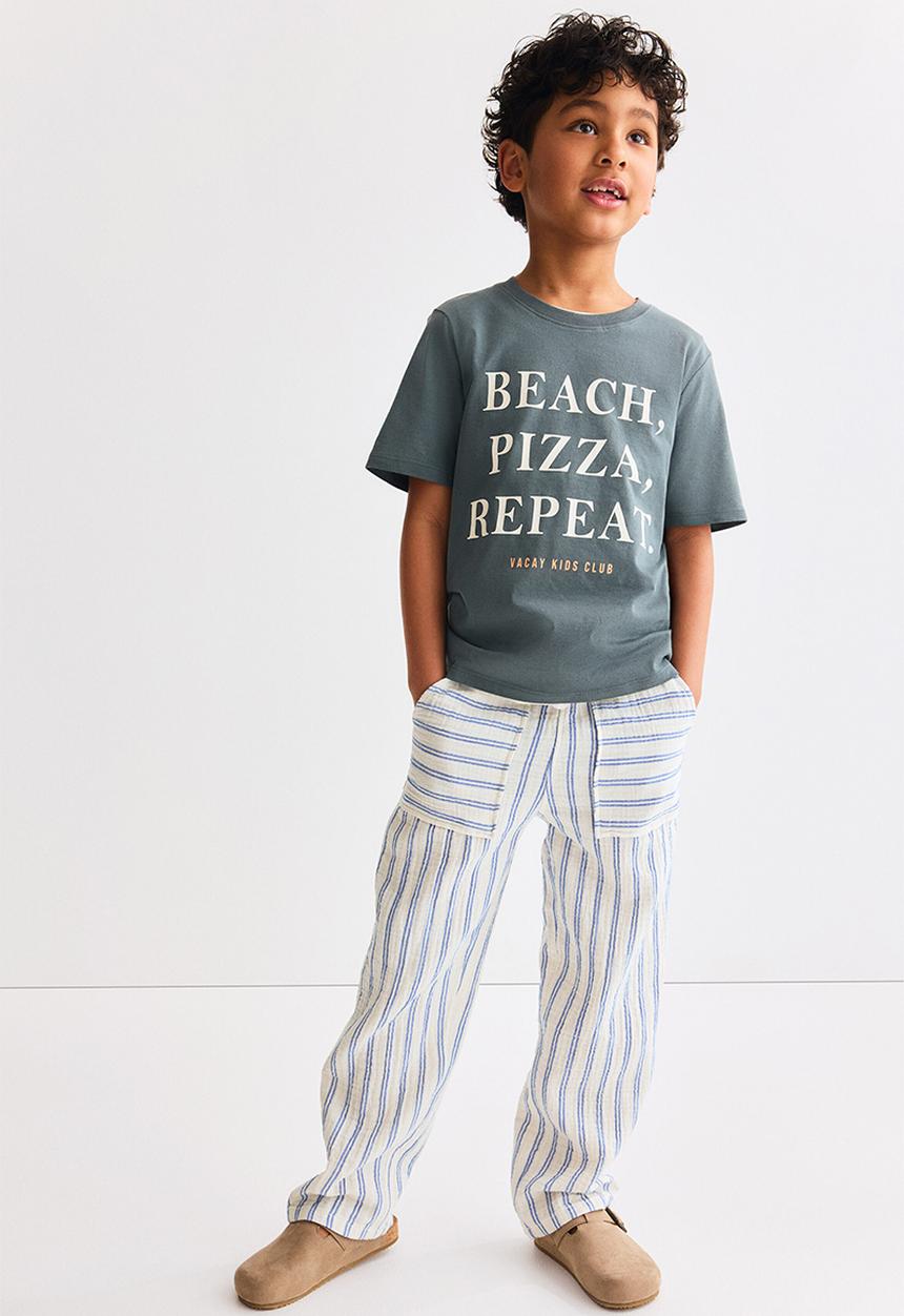 H&M - Muslin drawstring trousers - white/blue striped