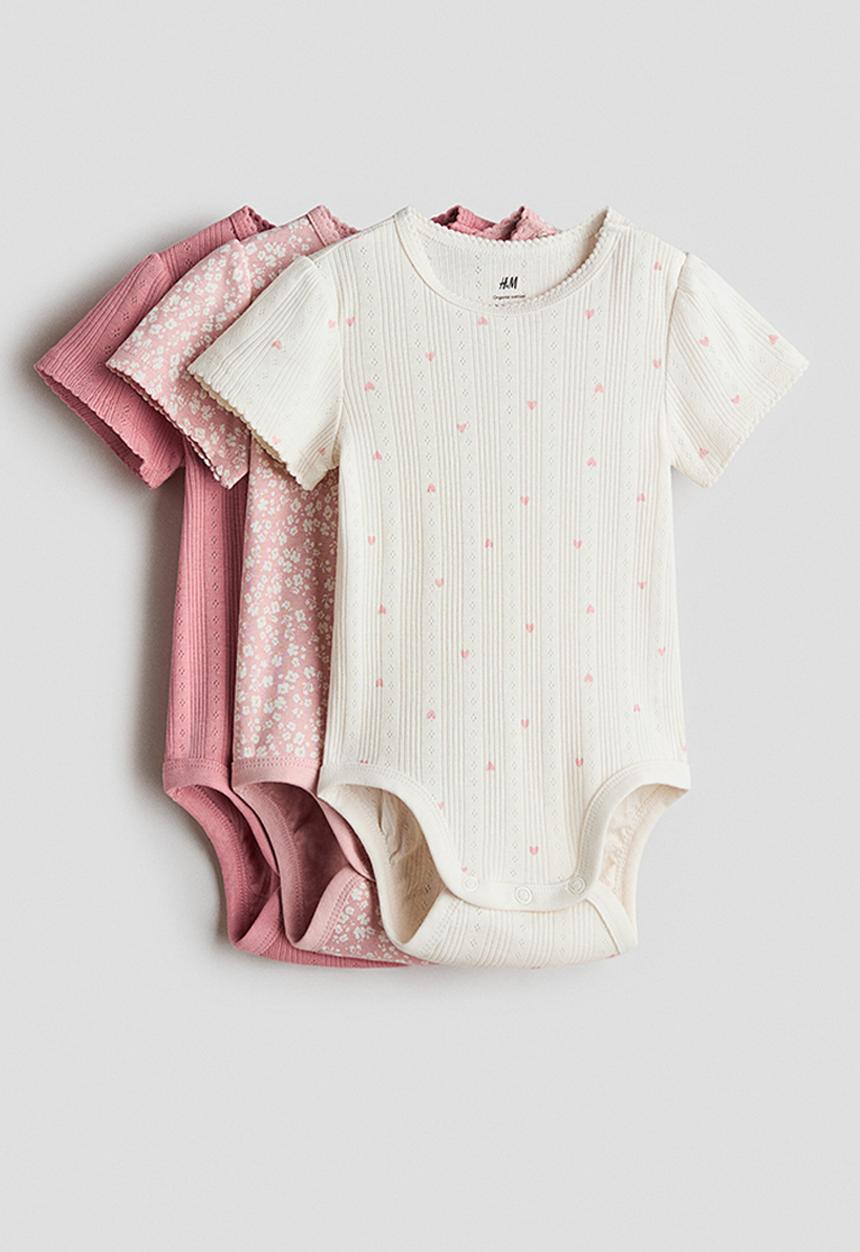H&M - 3-Pack cotton bodysuits - pink/floral