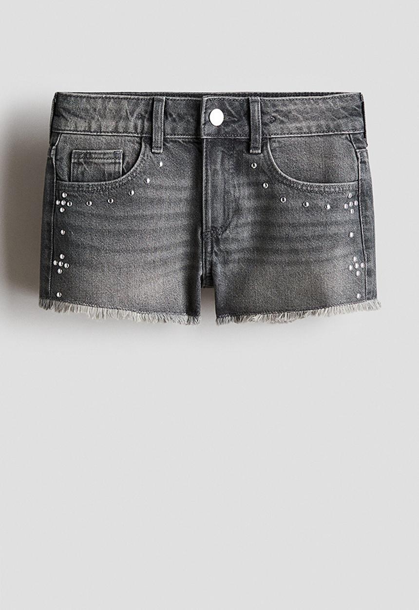 H&M - Embroidery-detail denim shorts - denim grey/studs