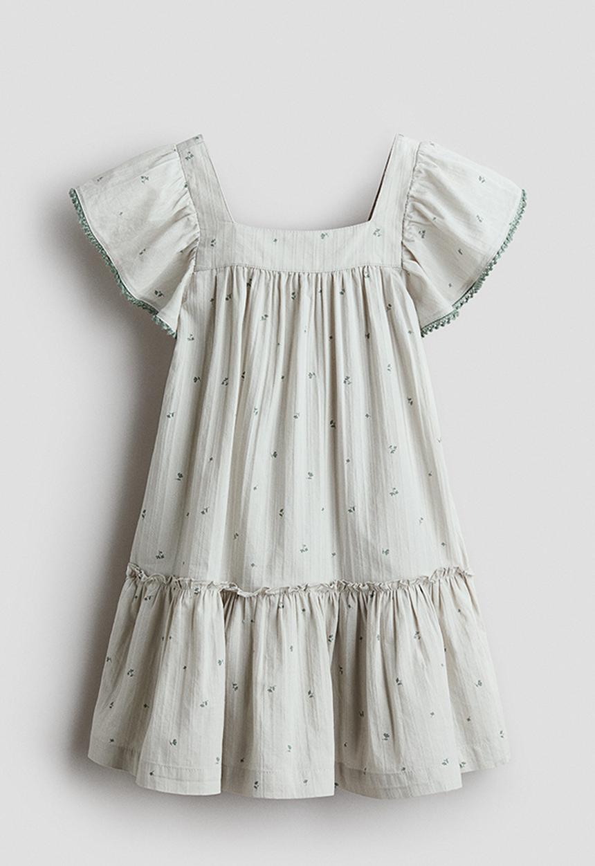 H&M - Flared cotton dress - light dusty green/floral