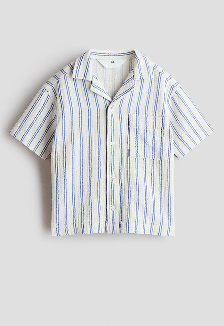 H&M - Cotton muslin resort shirt - cream/blue striped
