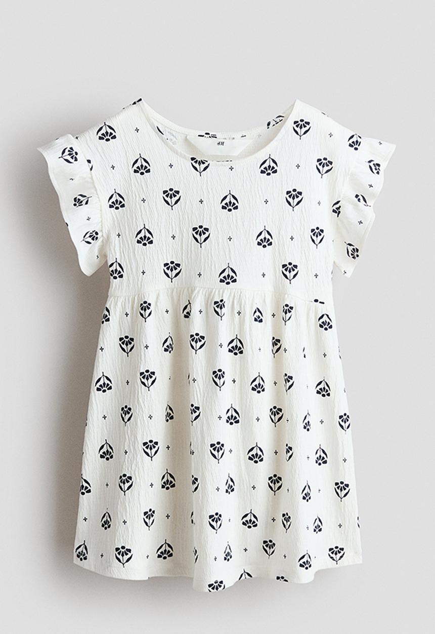 H&M - Flutter-sleeved cotton dress - white/floral