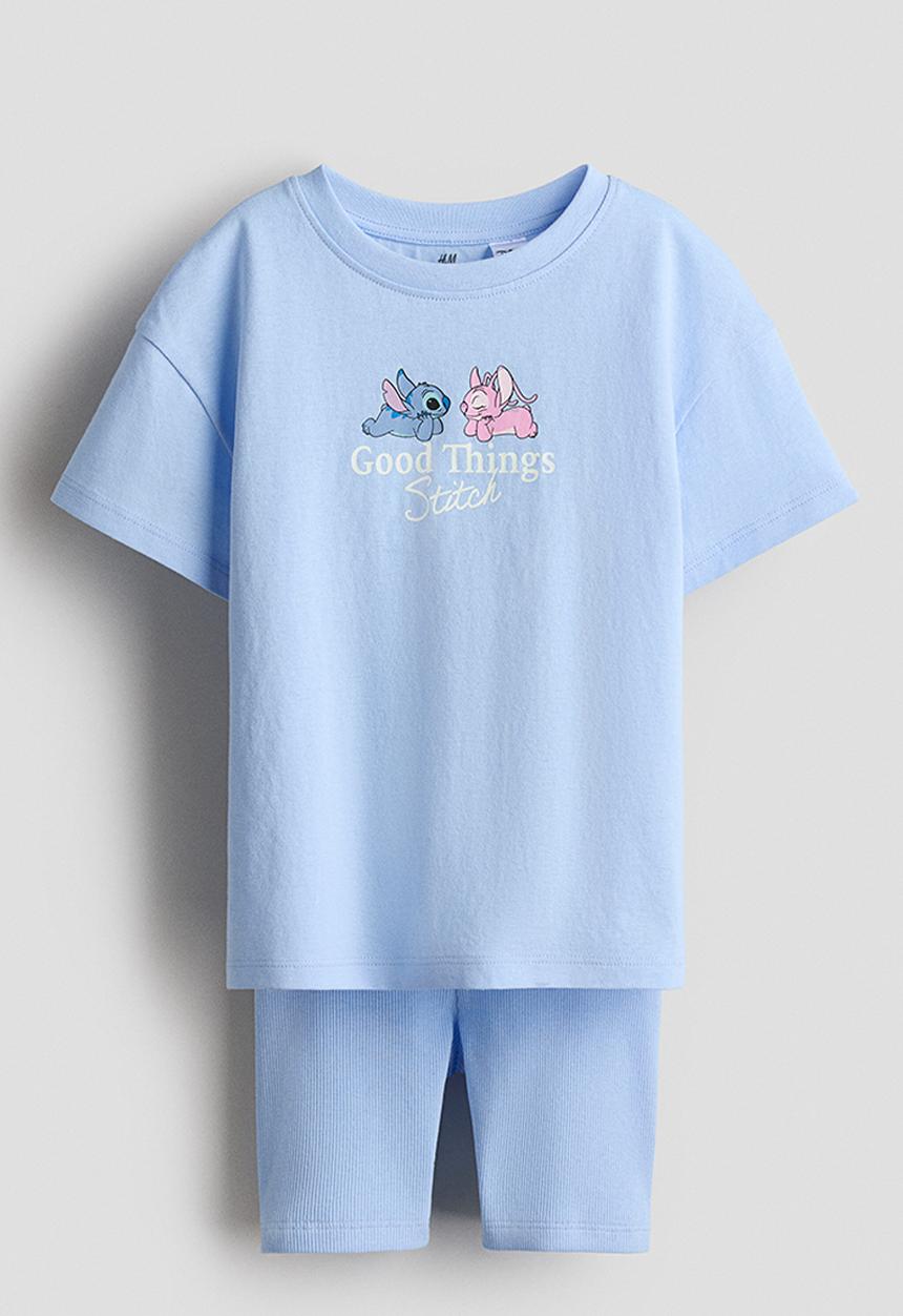 H&M - 2-piece printed cotton set - light blue/lilo & stitch