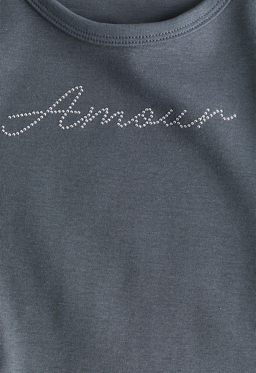 H&M - Embellished-motif t-shirt - dark grey marl/amour