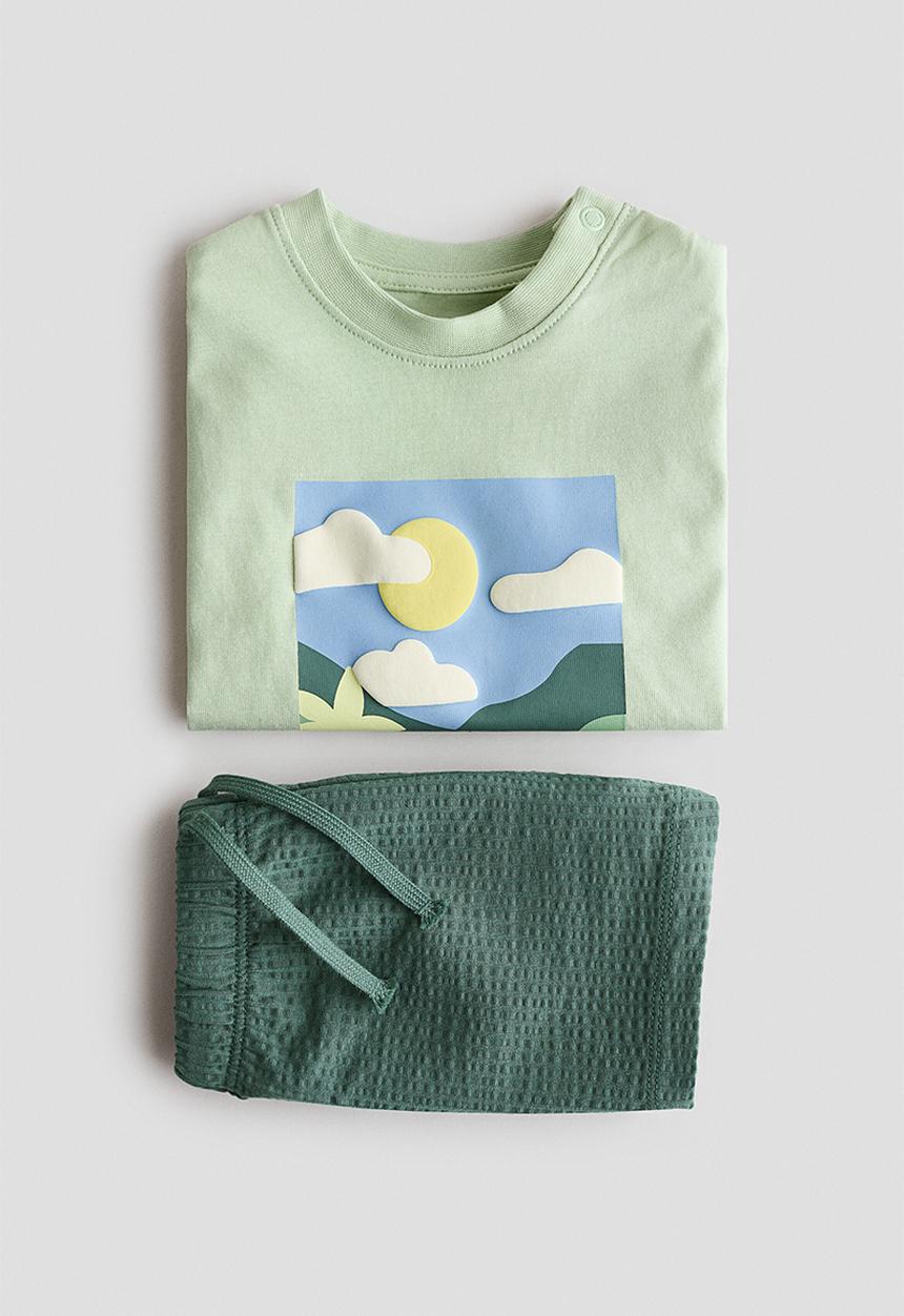 H&M - 2-piece cotton jersey set - light green/car