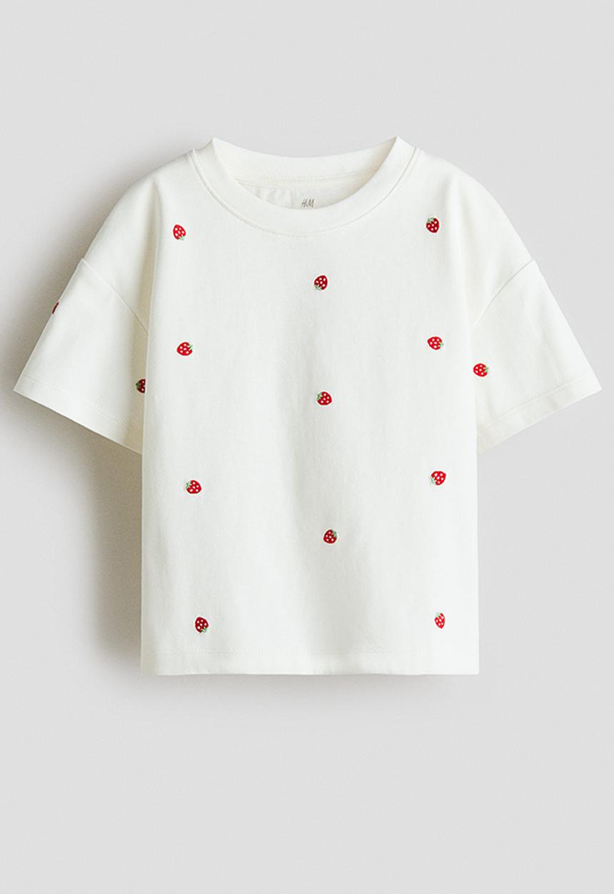 H&M - Embellished t-shirt - white/strawberries