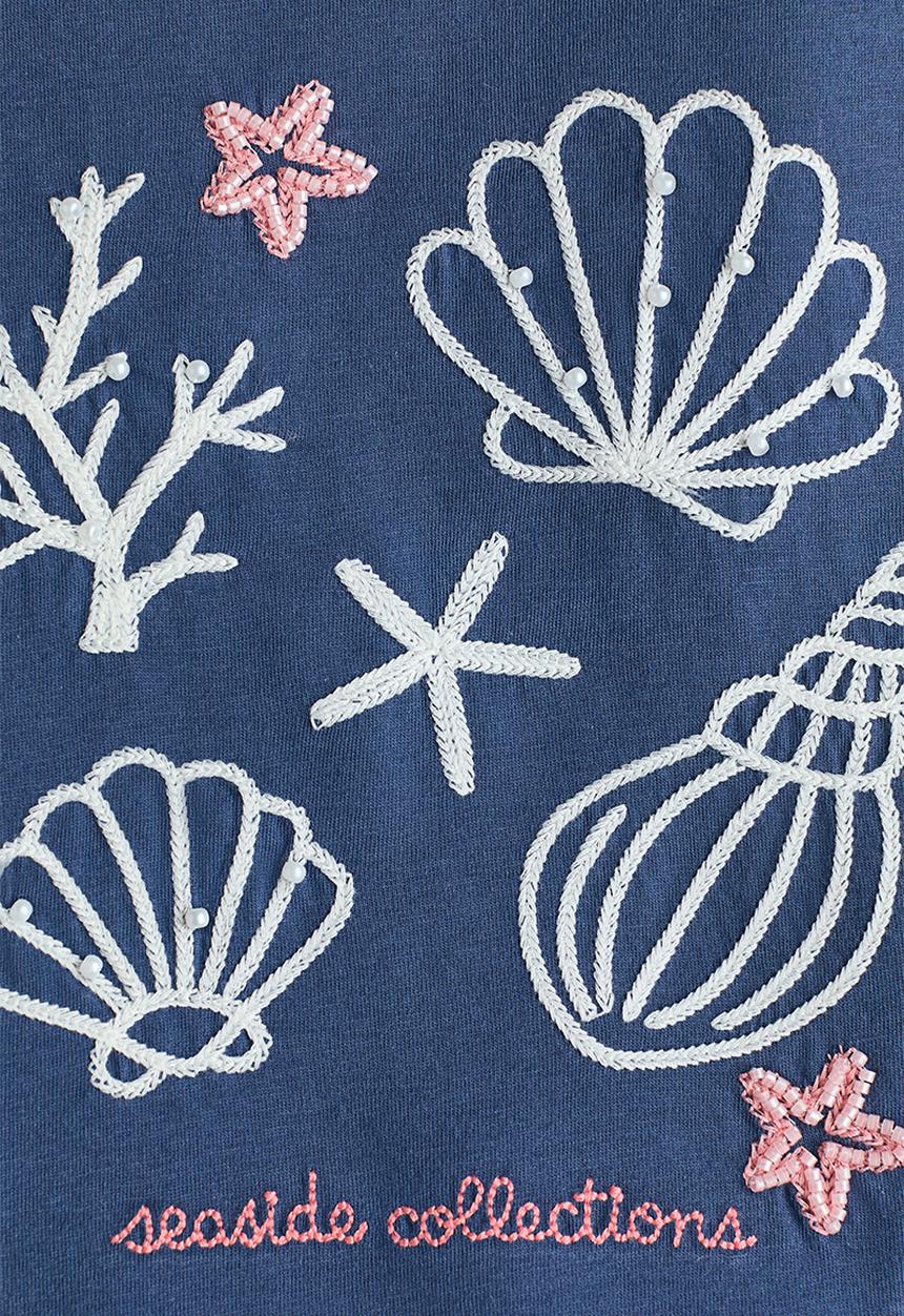 H&M - Embellished t-shirt - dark blue/seashells