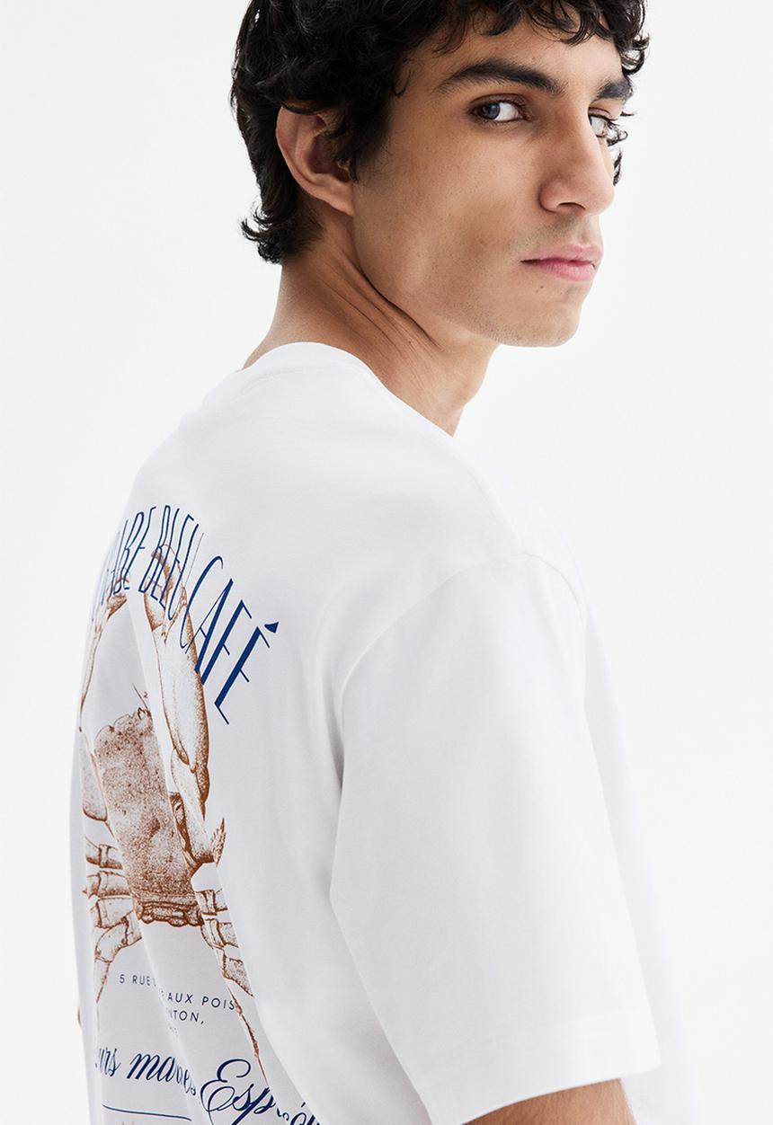 H&M - Loose fit printed t-shirt - white/crab