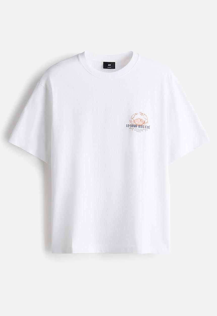 H&M - Loose fit printed t-shirt - white/crab