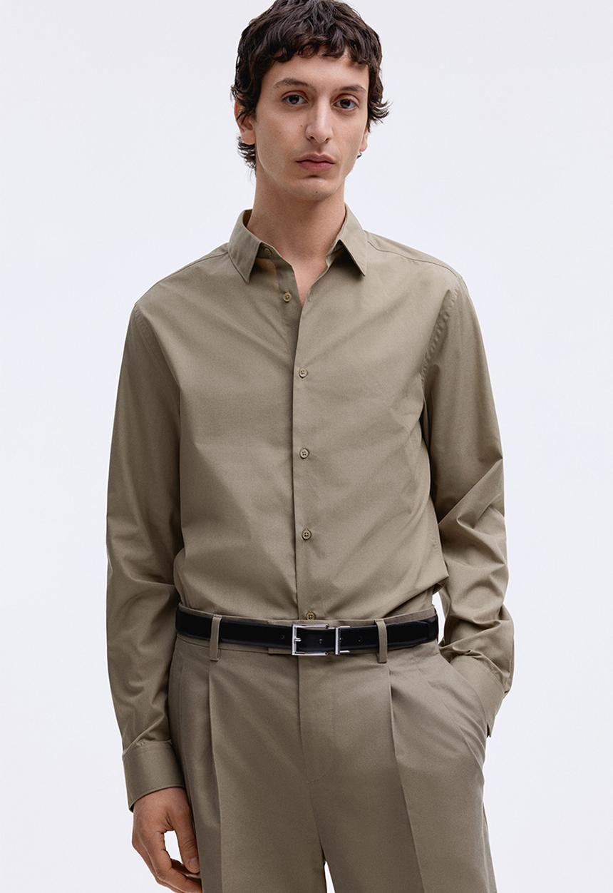 H&M - Slim fit easy-iron shirt - khaki green