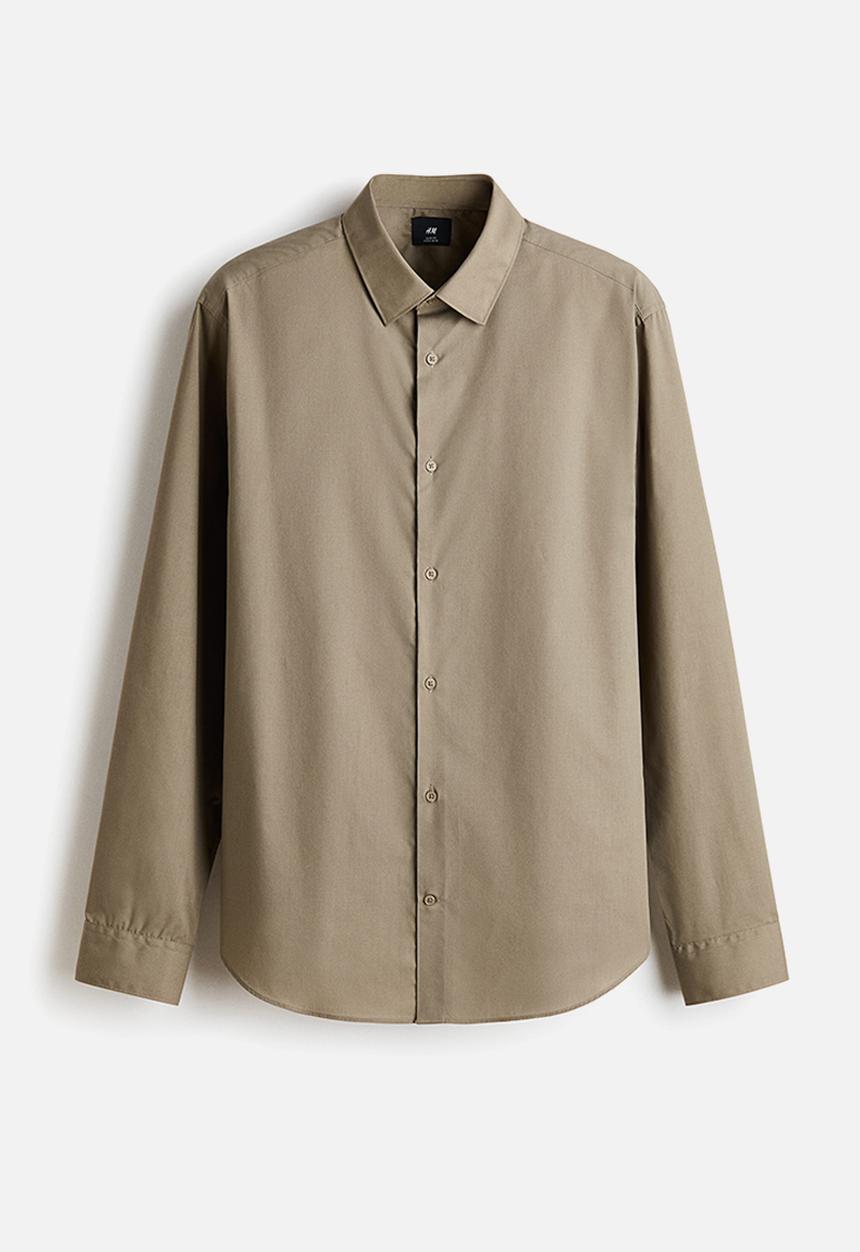 H&M - Slim fit easy-iron shirt - khaki green