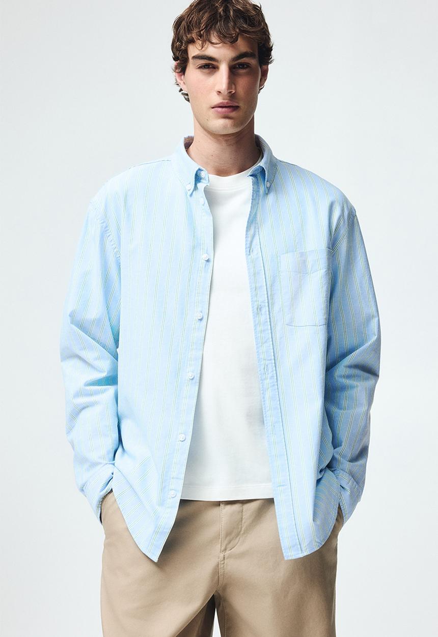 H&M - Regular fit oxford shirt - light blue/striped