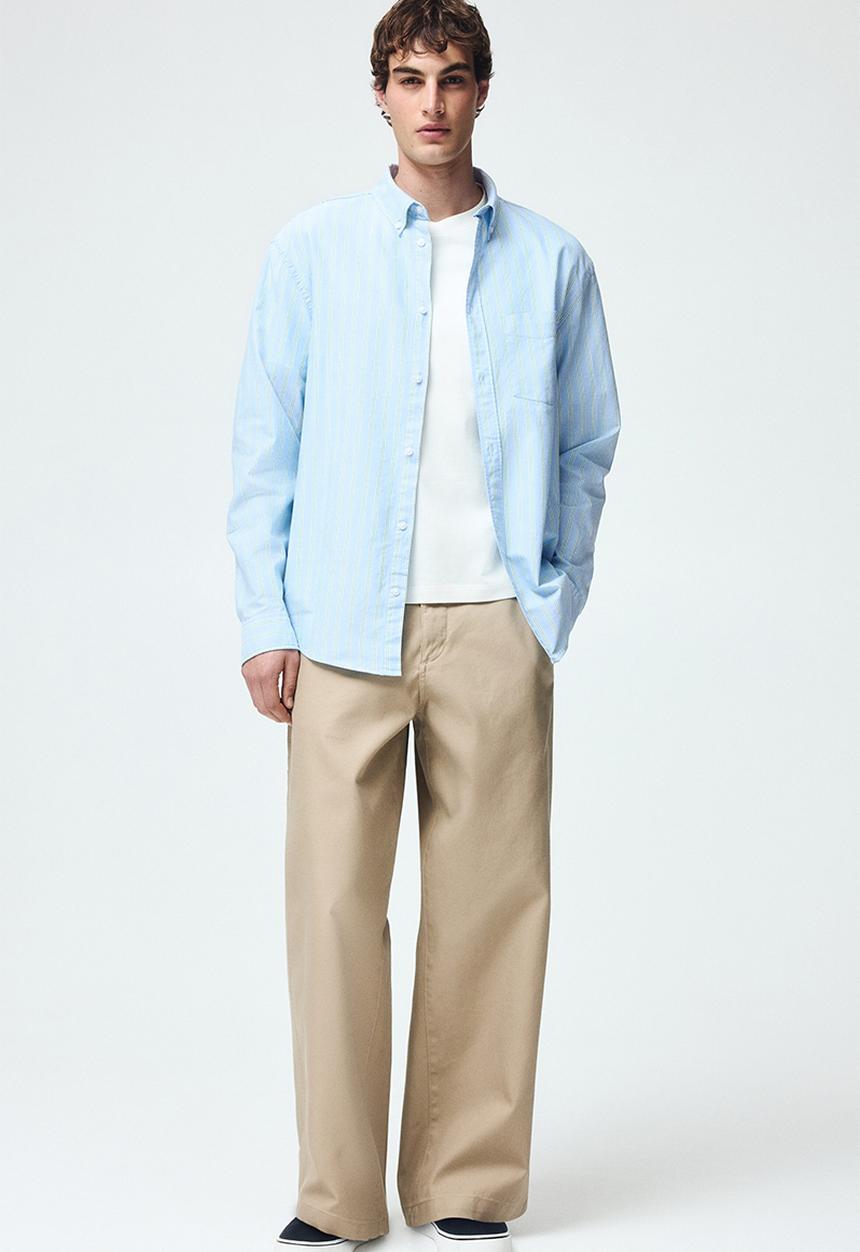 H&M - Regular fit oxford shirt - light blue/striped
