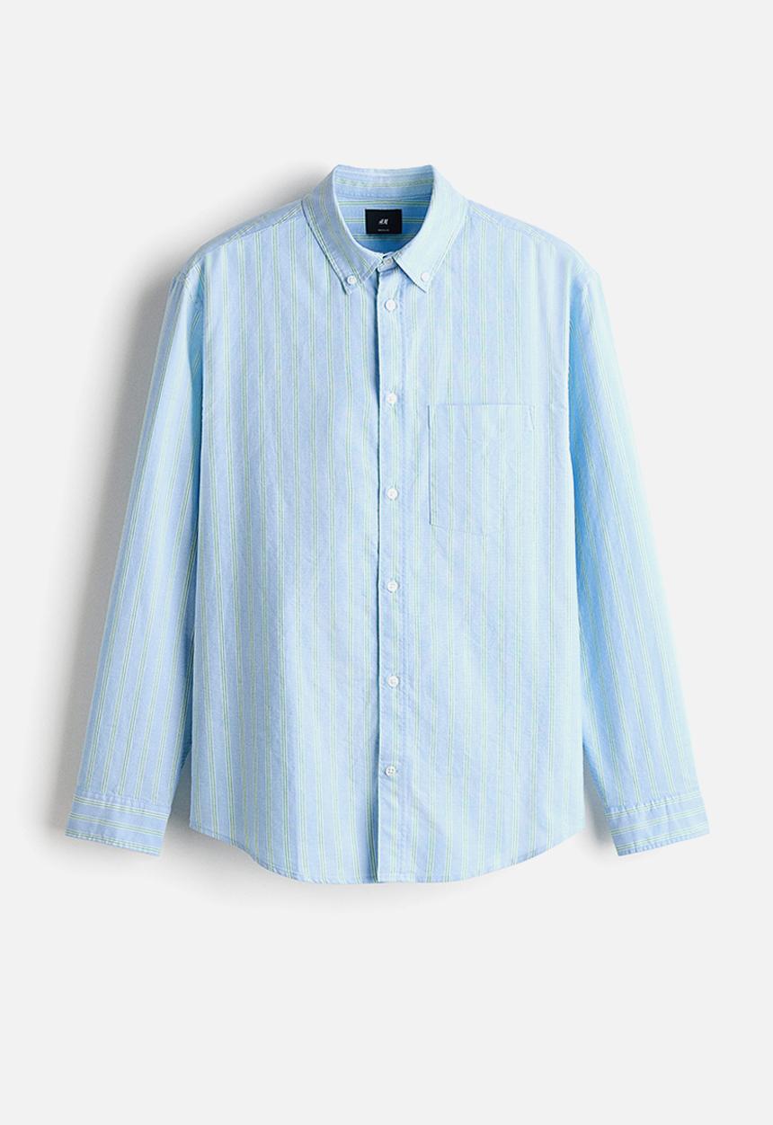 H&M - Regular fit oxford shirt - light blue/striped