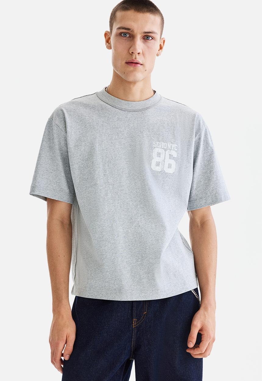 H&M - Loose fit printed t-shirt - light grey marl/soho nyc