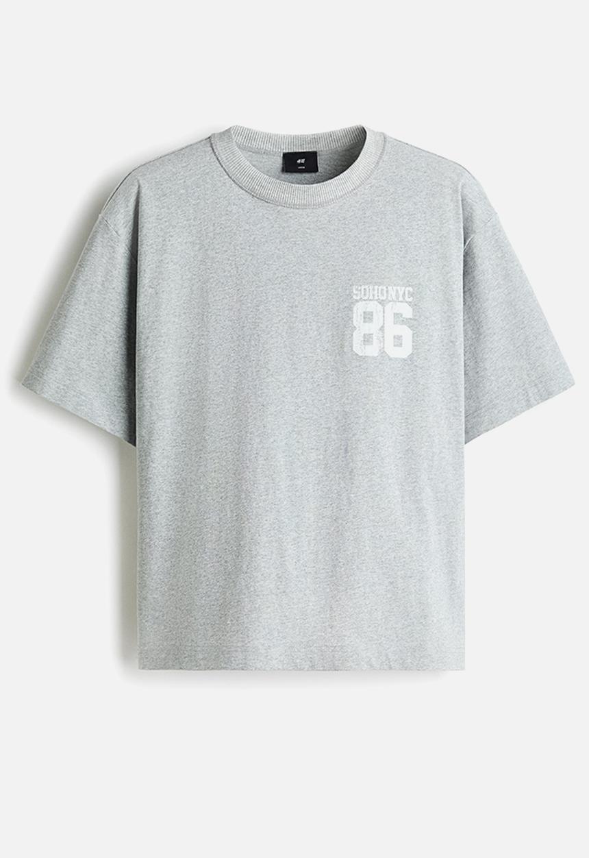 H&M - Loose fit printed t-shirt - light grey marl/soho nyc