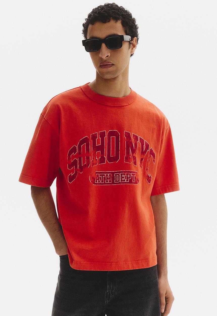 H&M - Loose fit printed t-shirt - bright orange/soho nyc