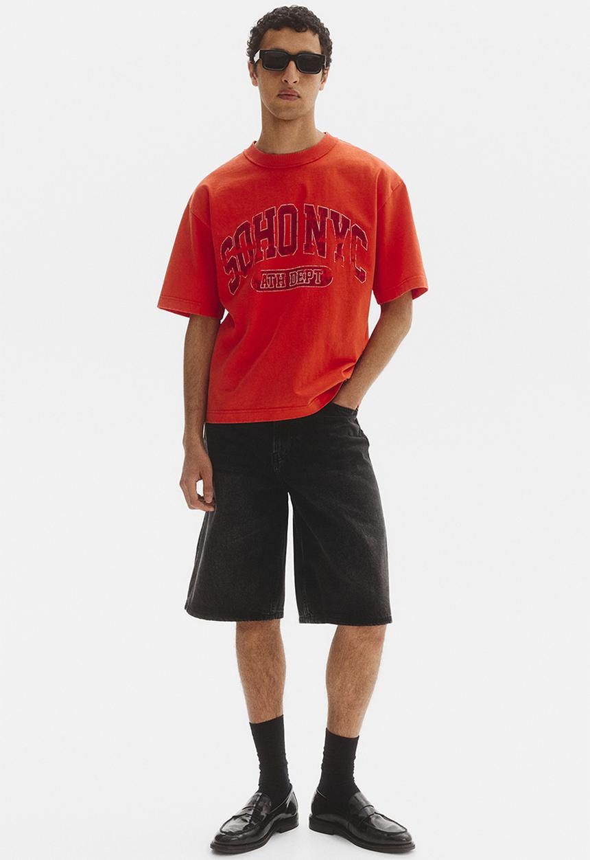 H&M - Loose fit printed t-shirt - bright orange/soho nyc