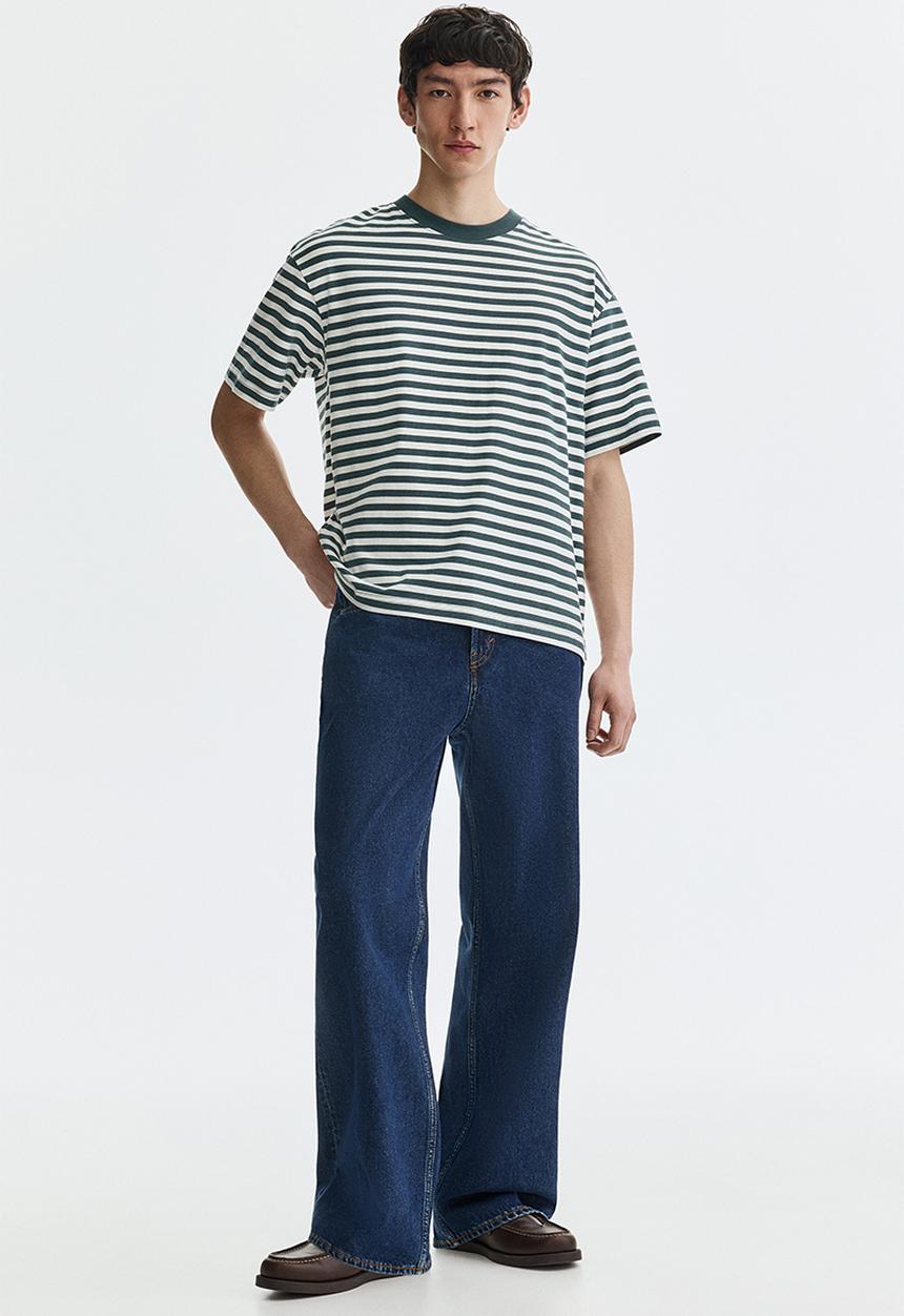 H&M - Relaxed fit t-shirt - teal/striped