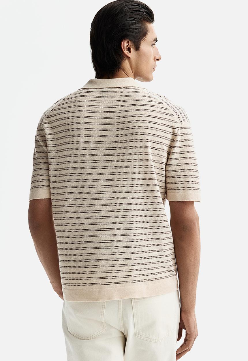 H&M - Regular fit linen-blend polo shirt - beige/striped