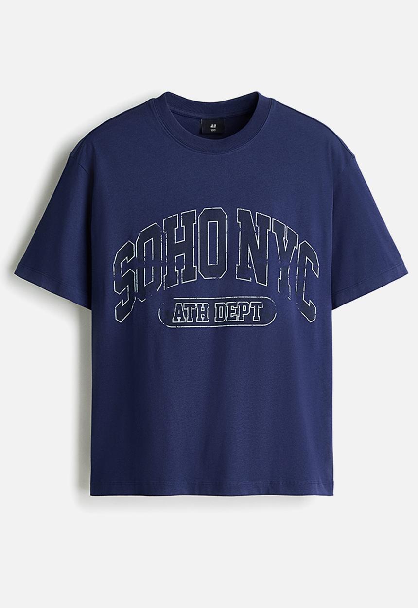 H&M - Loose fit printed t-shirt - dark blue/soho nyc