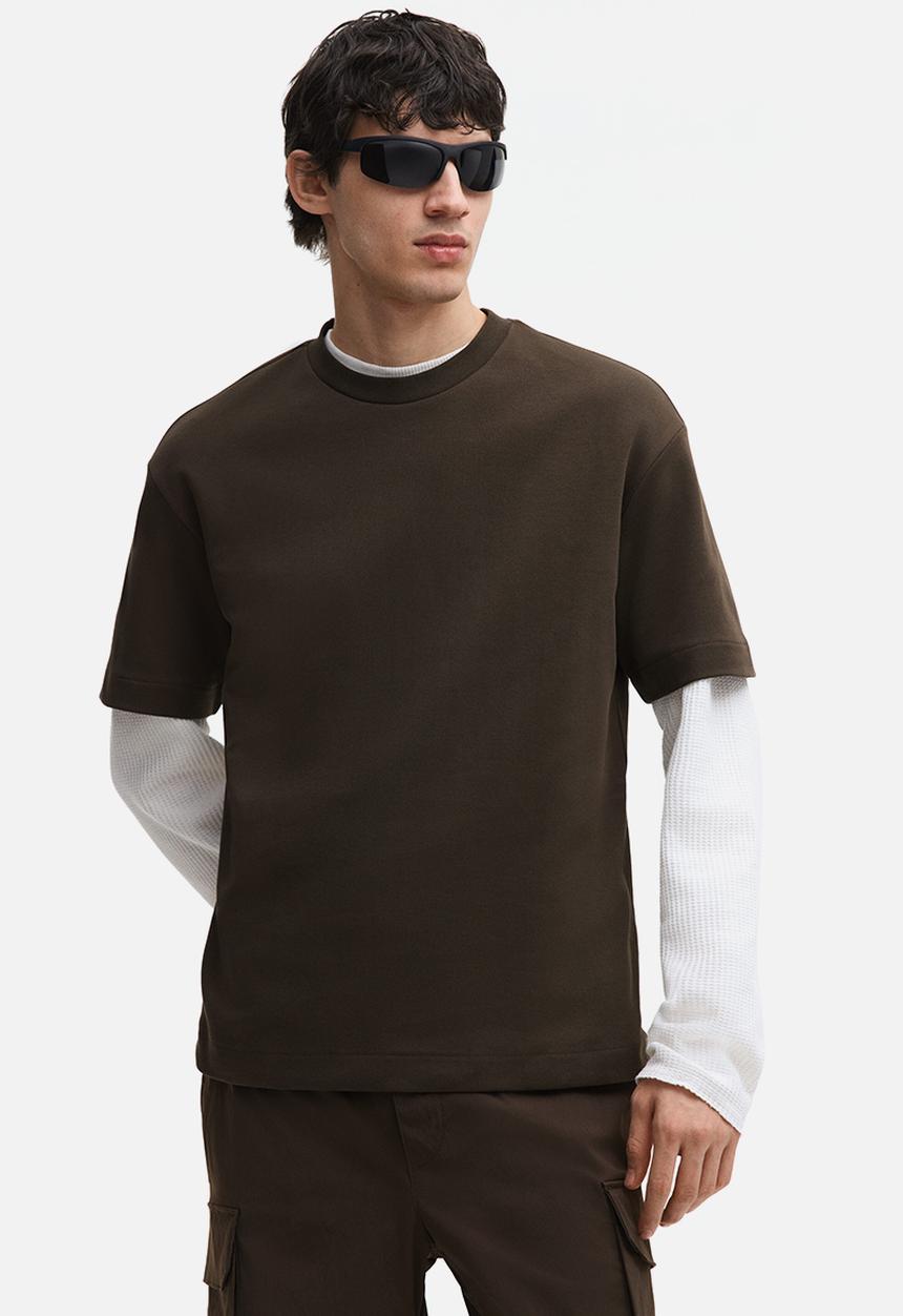H&M - Loose fit interlock t-shirt - dark khaki green