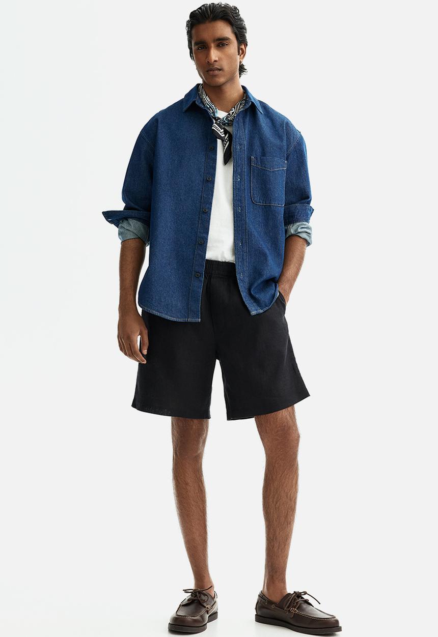 H&M - Relaxed fit linen shorts - black