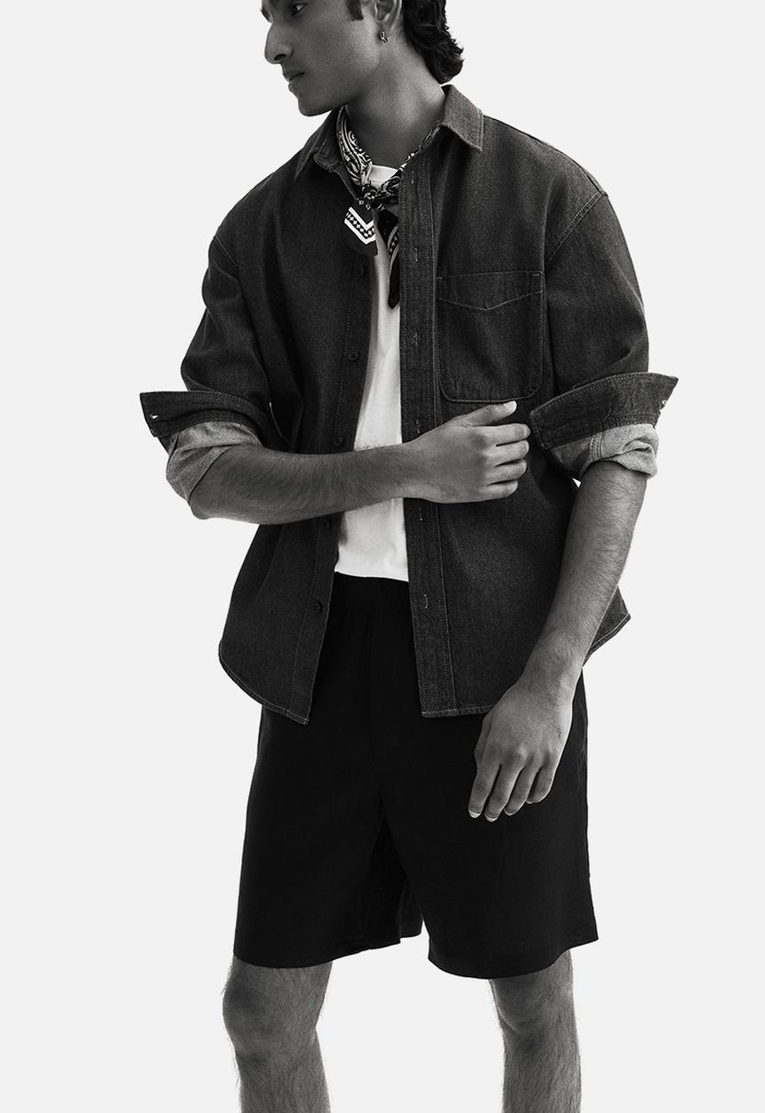 H&M - Relaxed fit linen shorts - black