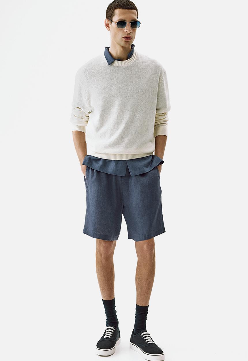 H&M - Relaxed fit linen shorts - dark dusty blue