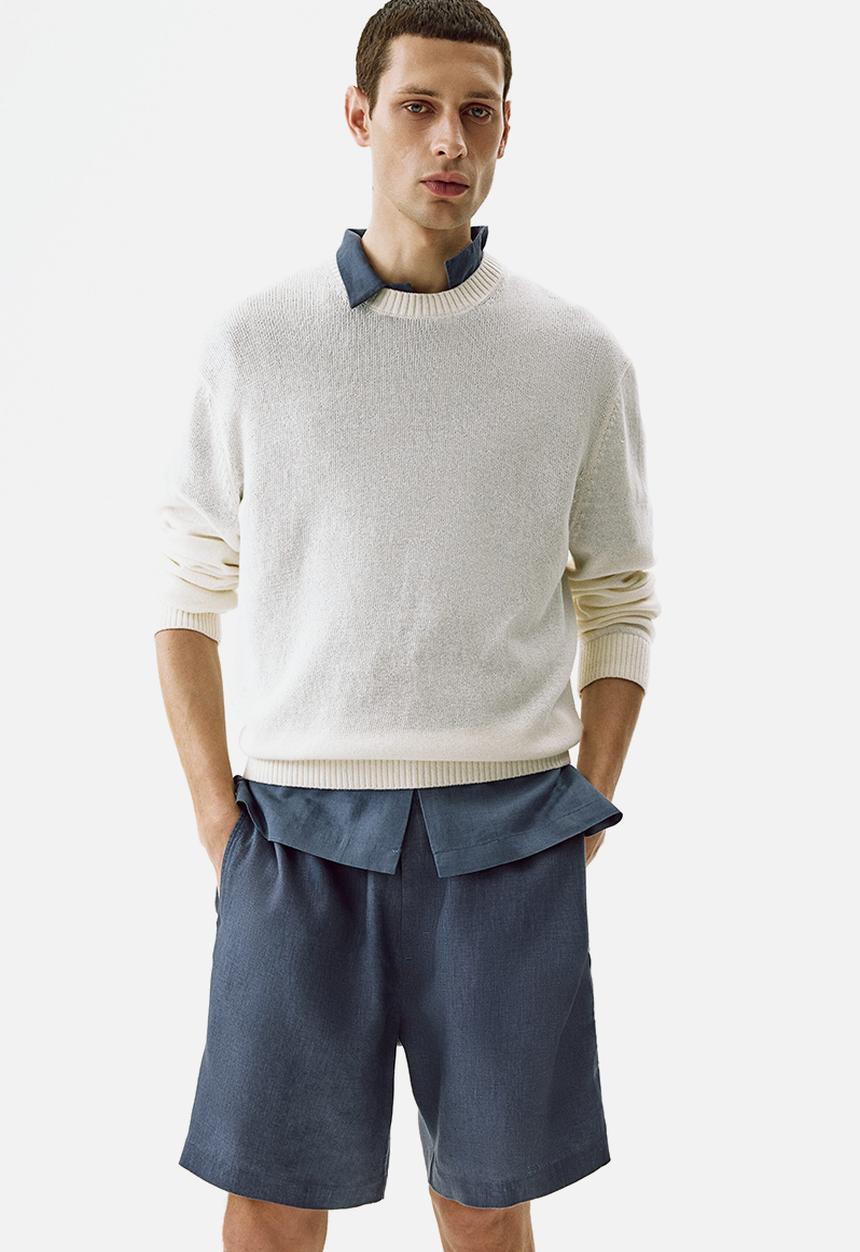 H&M - Relaxed fit linen shorts - dark dusty blue