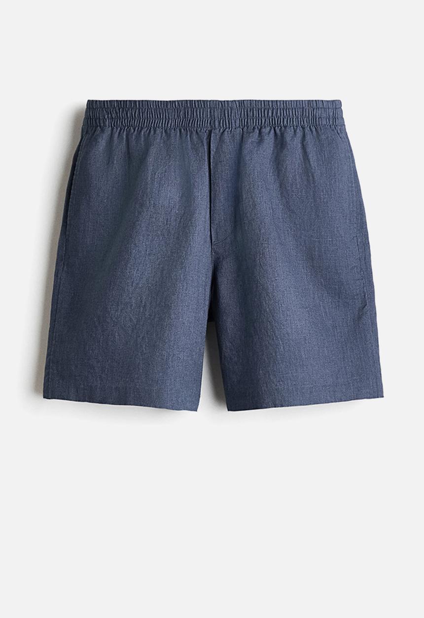 H&M - Relaxed fit linen shorts - dark dusty blue