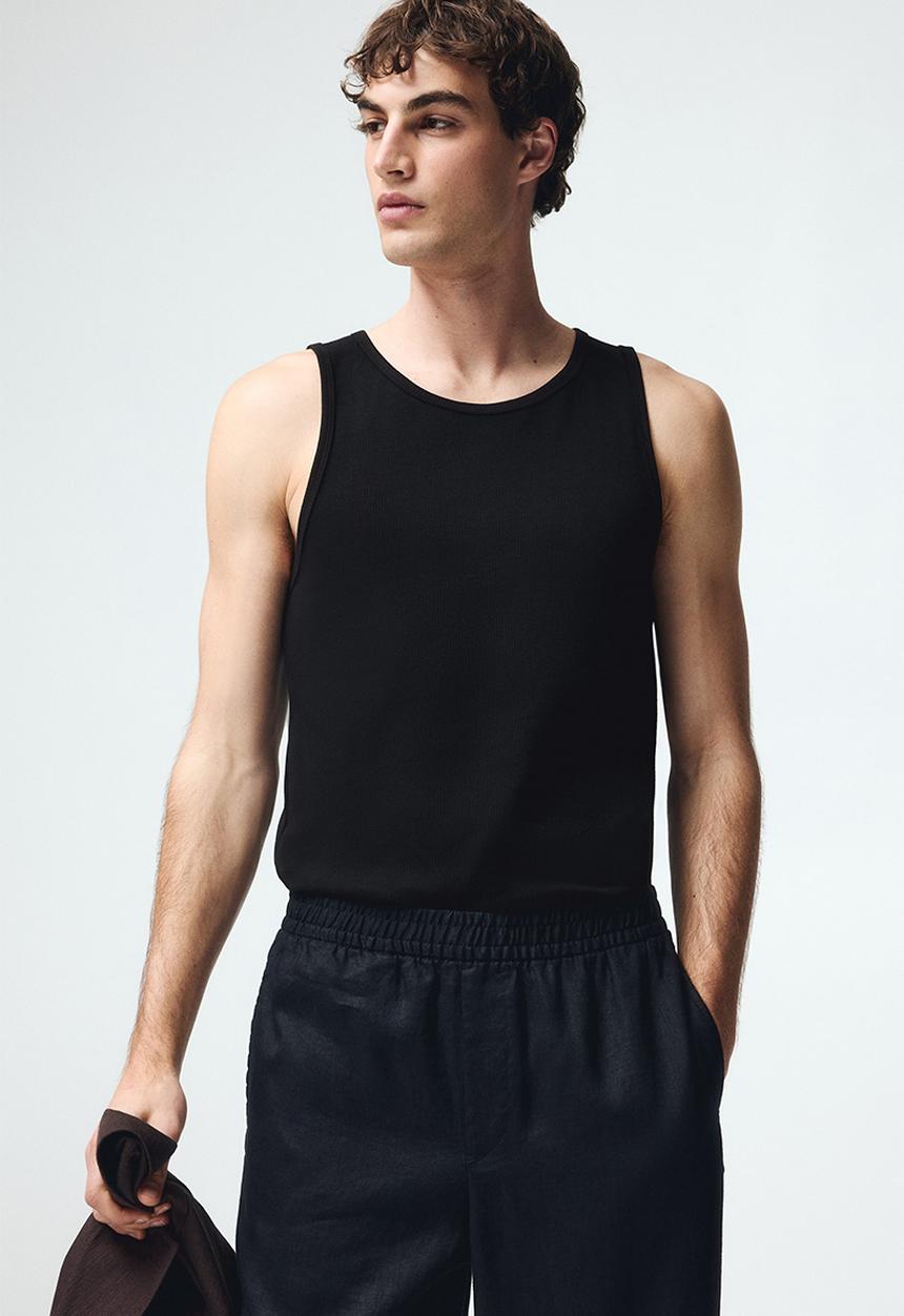 H&M - Slim fit ribbed vest top - black