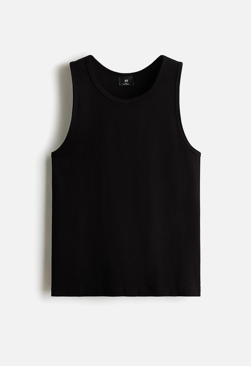 H&M - Slim fit ribbed vest top - black